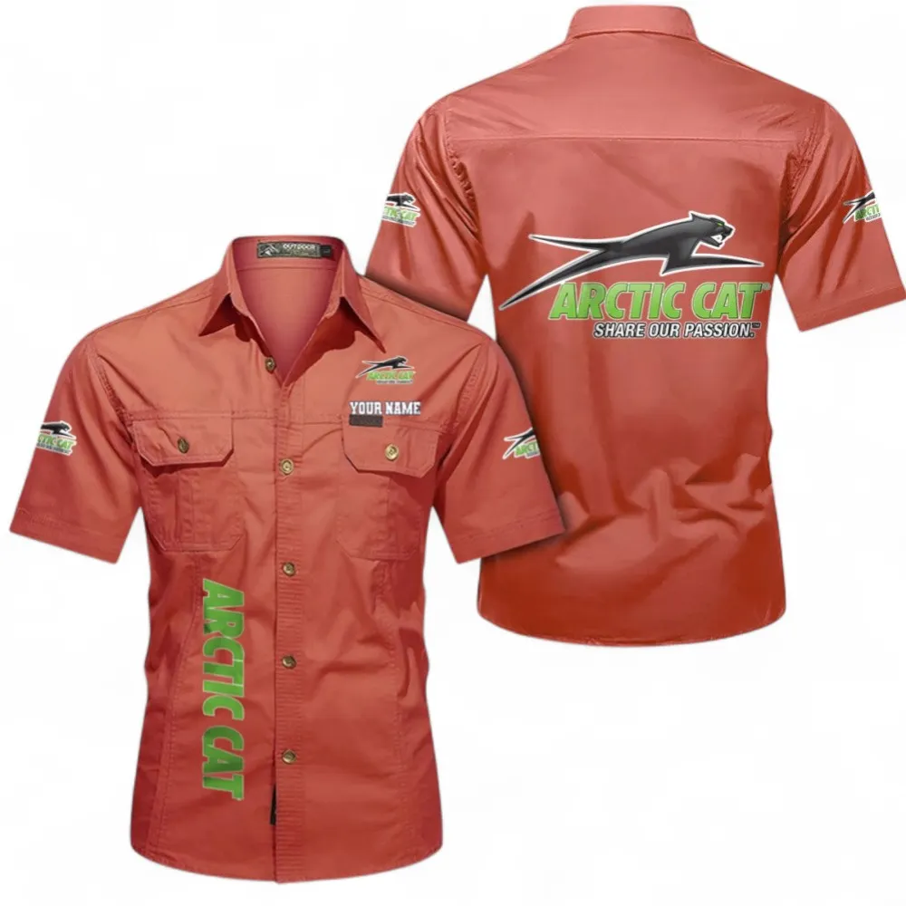 Off-Road Monster Short Sleeved Shirt, Button up Shirt Exclusive Logo For Car Owners, Custom Name CAR392072125823-Red