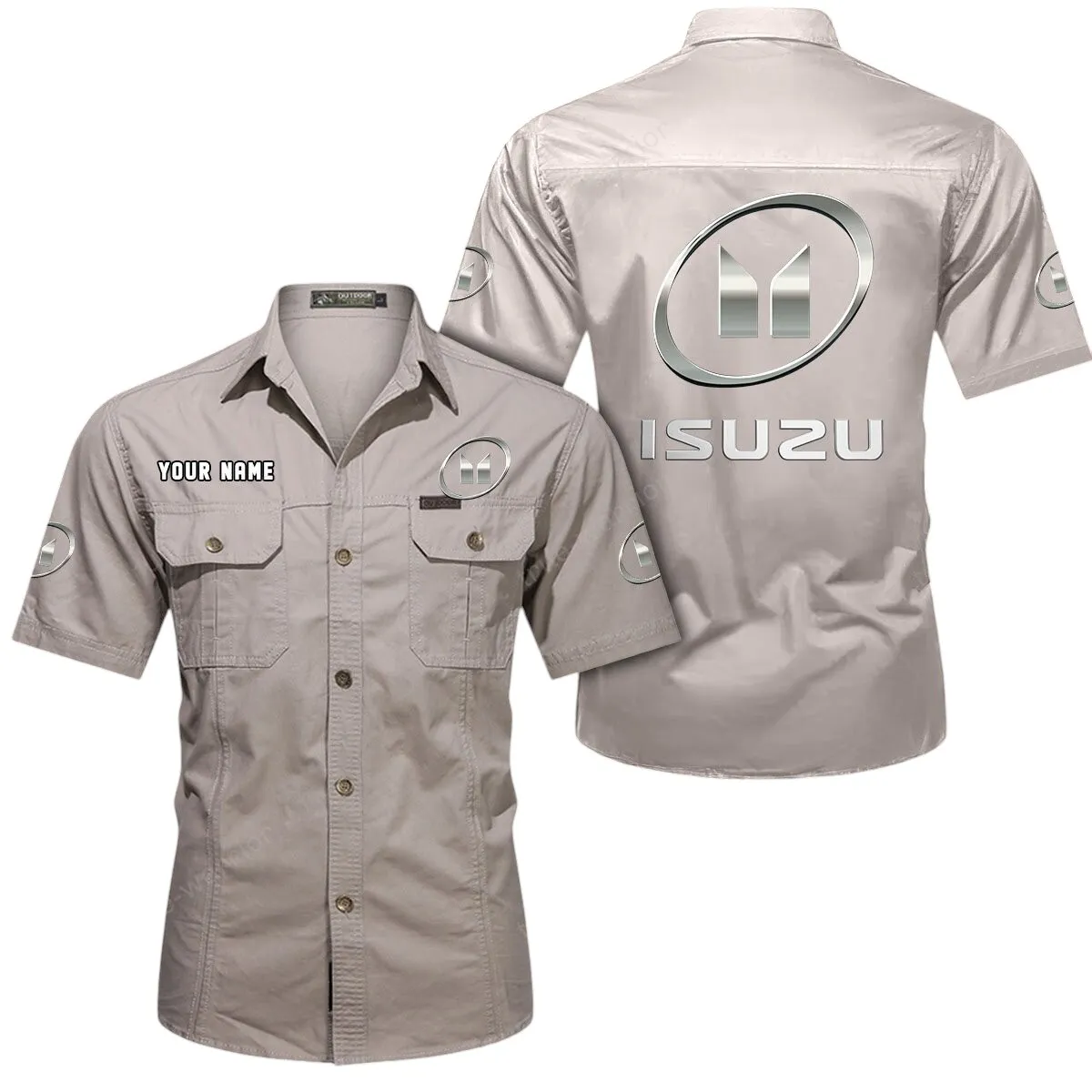 Off-Road Truck Lovers Gift Short Sleeved Shirt, Button Up Shirt Exclusive Logo For Car Owners CAR444052625790 - Beige