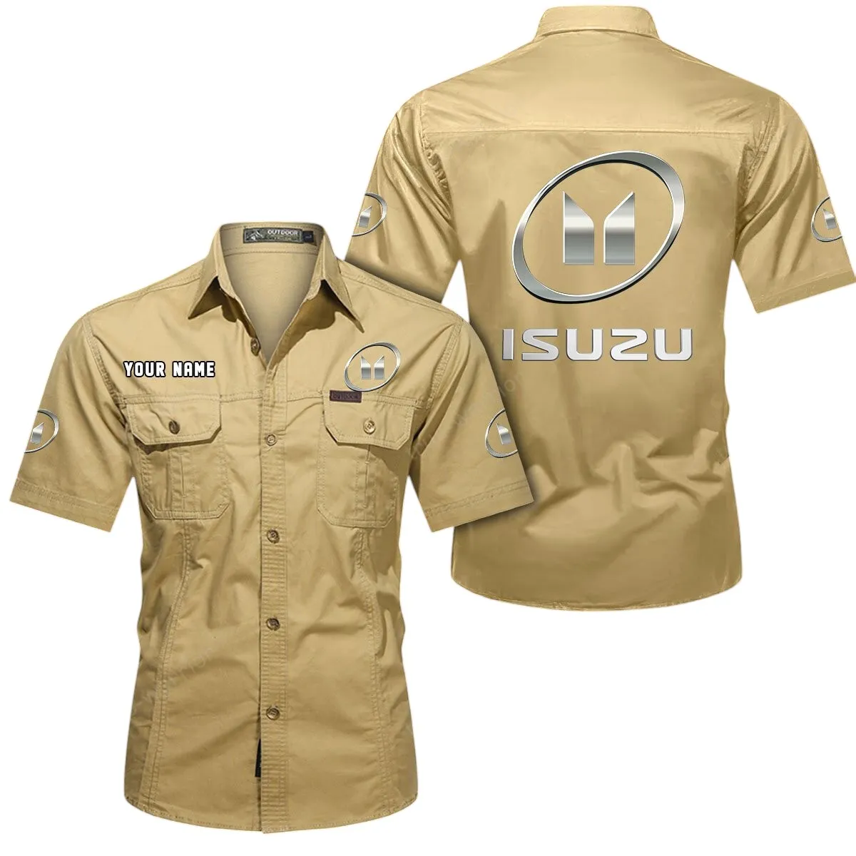 Off-Road Truck Lovers Gift Short Sleeved Shirt, Button Up Shirt Exclusive Logo For Car Owners CAR444052625790 - Khaki