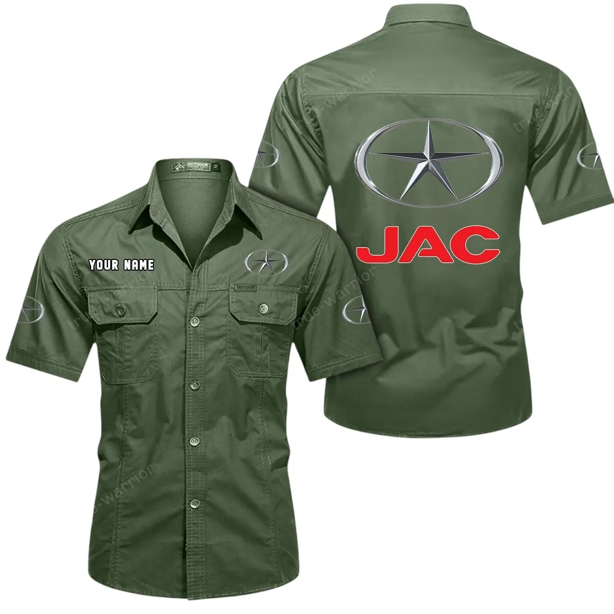 Off-Road Truck Lovers Gift Short Sleeved Shirt, Button Up Shirt Exclusive Logo For Car Owners CAR444052625889 - Army Green