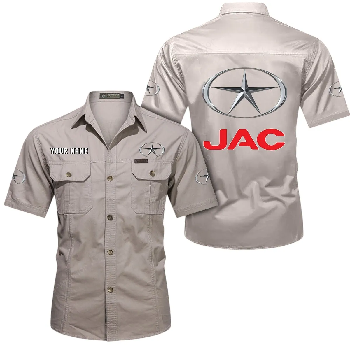 Off-Road Truck Lovers Gift Short Sleeved Shirt, Button Up Shirt Exclusive Logo For Car Owners CAR444052625889 - Beige