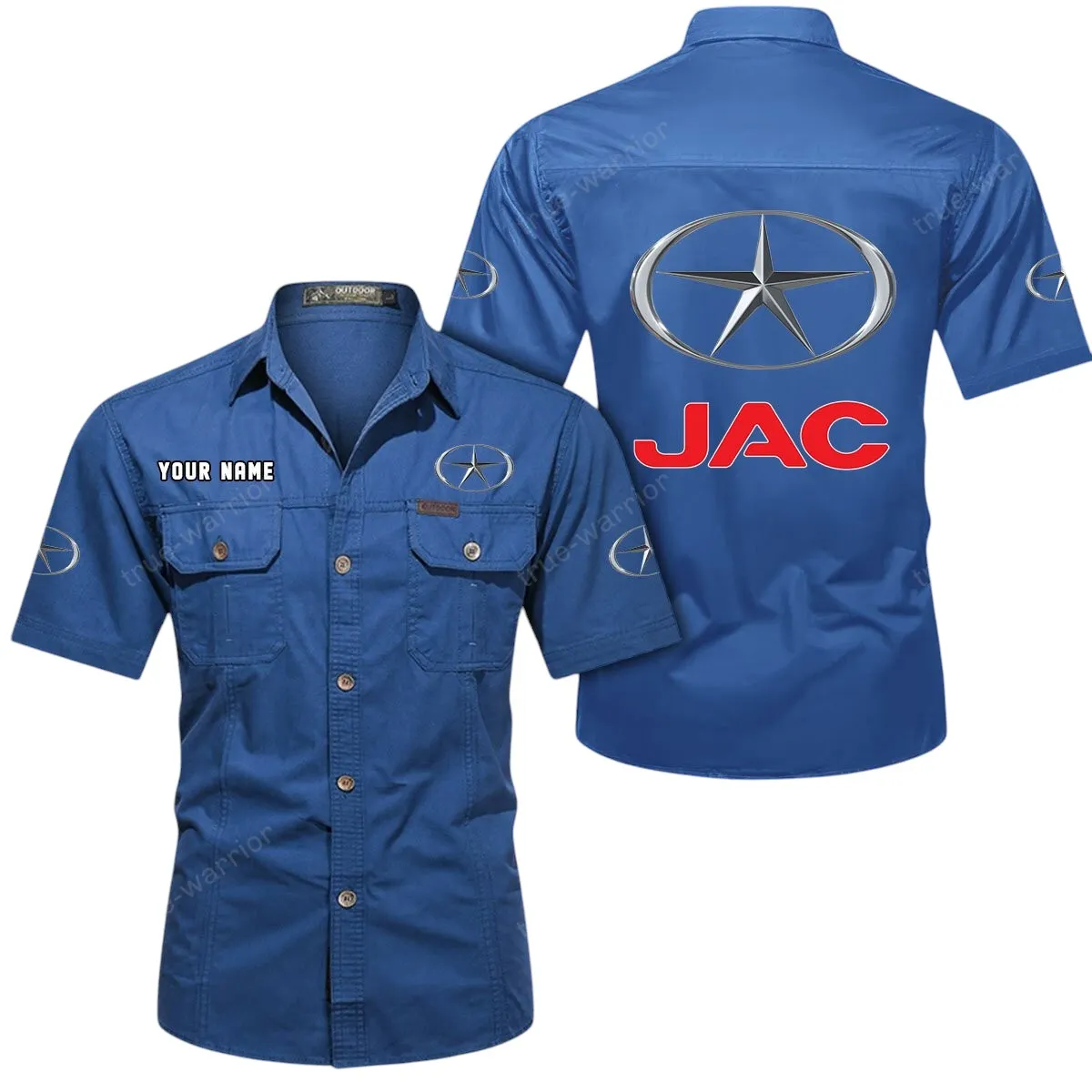 Off-Road Truck Lovers Gift Short Sleeved Shirt, Button Up Shirt Exclusive Logo For Car Owners CAR444052625889 - Cowboy Blue