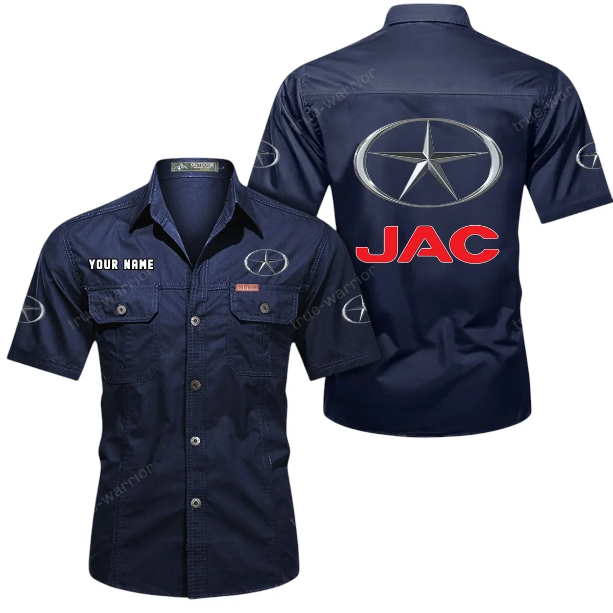 Off-Road Truck Lovers Gift Short Sleeved Shirt, Button Up Shirt Exclusive Logo For Car Owners CAR444052625889 - Dark Blue