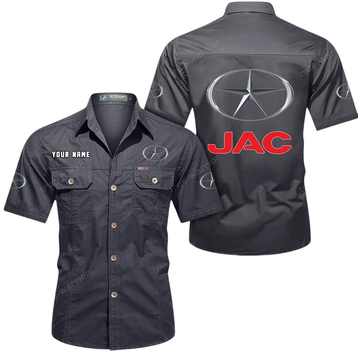 Off-Road Truck Lovers Gift Short Sleeved Shirt, Button Up Shirt Exclusive Logo For Car Owners CAR444052625889 - Gray