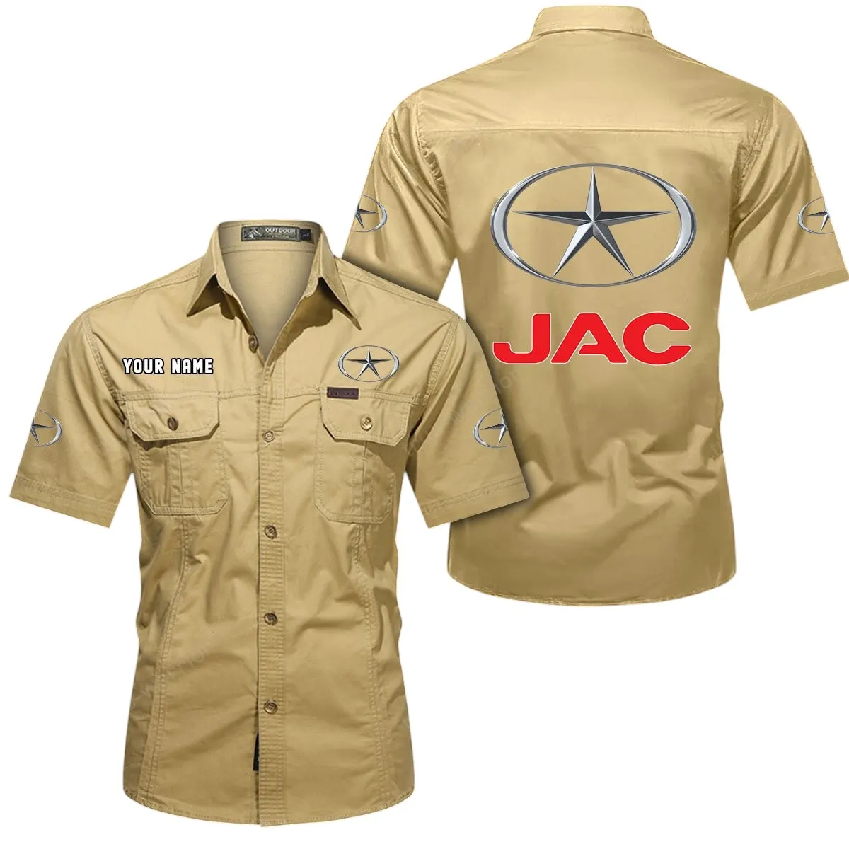 Off-Road Truck Lovers Gift Short Sleeved Shirt, Button Up Shirt Exclusive Logo For Car Owners CAR444052625889 - Khaki