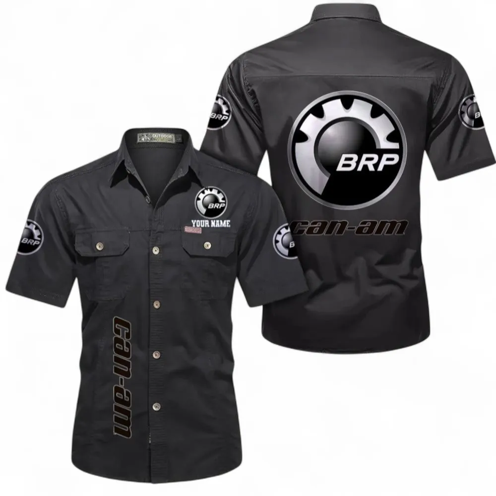 Off-Road Vehicles-Motorcycles Short Sleeved Shirt, Button up Shirt Exclusive Logo For Car Owners, Custom Name CAR392072125822-Black