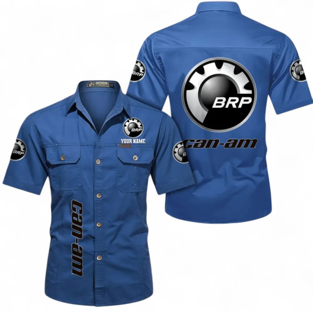 Off-Road Vehicles-Motorcycles Short Sleeved Shirt, Button up Shirt Exclusive Logo For Car Owners, Custom Name CAR392072125822-Cowboy Blue