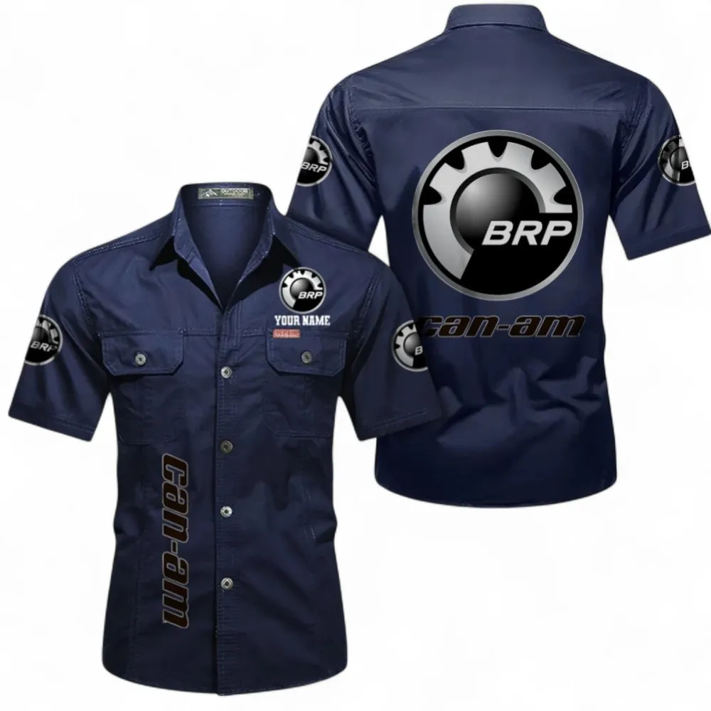 Off-Road Vehicles-Motorcycles Short Sleeved Shirt, Button up Shirt Exclusive Logo For Car Owners, Custom Name CAR392072125822-Dark Blue