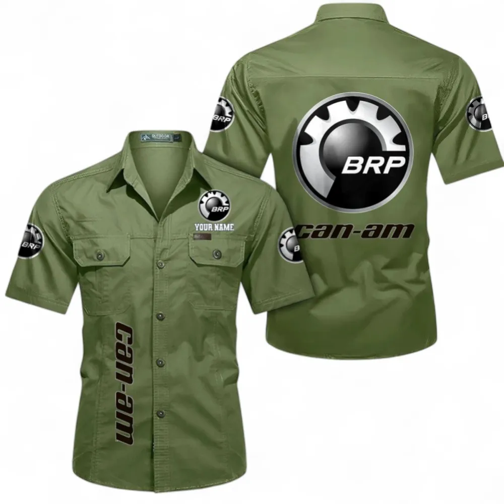 Off-Road Vehicles-Motorcycles Short Sleeved Shirt, Button up Shirt Exclusive Logo For Car Owners, Custom Name CAR392072125822-Fruit Green