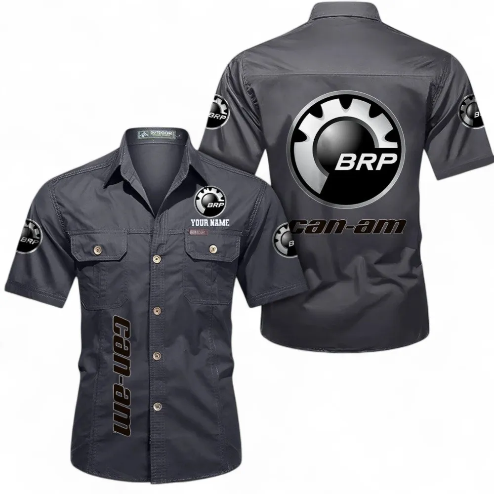 Off-Road Vehicles-Motorcycles Short Sleeved Shirt, Button up Shirt Exclusive Logo For Car Owners, Custom Name CAR392072125822-Gray