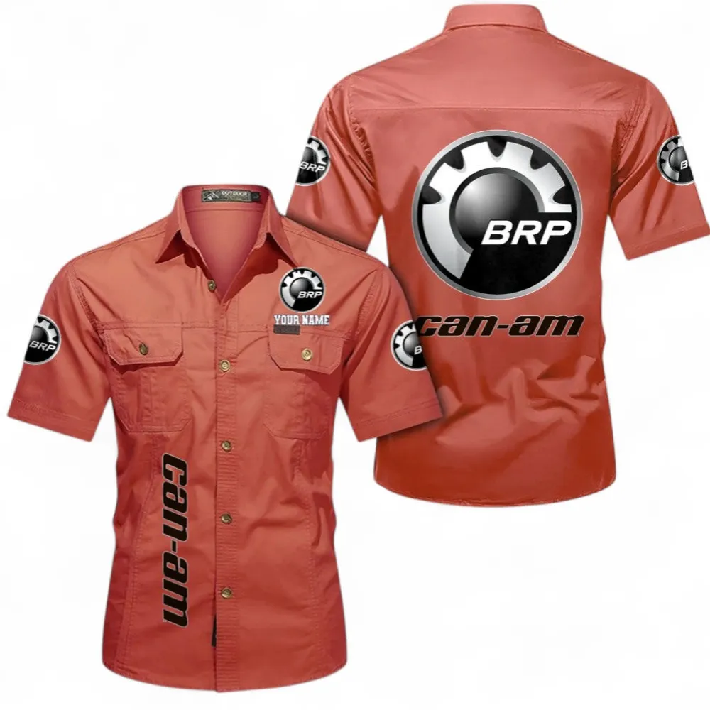 Off-Road Vehicles-Motorcycles Short Sleeved Shirt, Button up Shirt Exclusive Logo For Car Owners, Custom Name CAR392072125822-Red