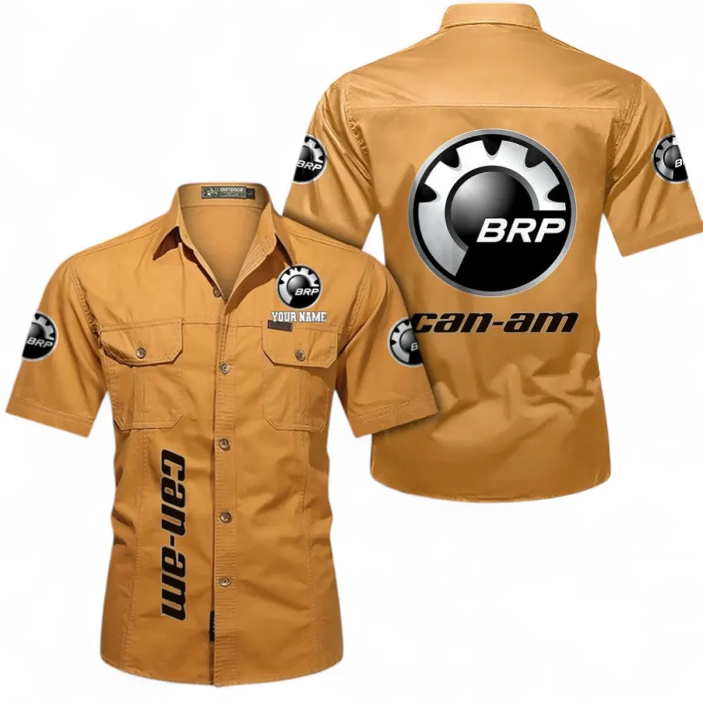 Off-Road Vehicles-Motorcycles Short Sleeved Shirt, Button up Shirt Exclusive Logo For Car Owners, Custom Name CAR392072125822-Turmeric