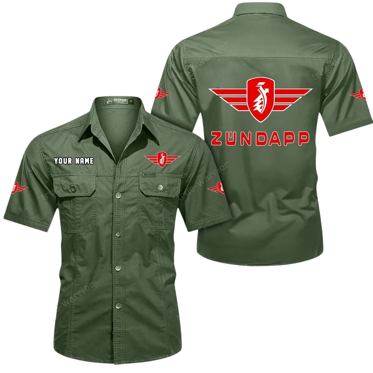 Old Motorcycles Lovers Gift Short Sleeved Shirt, Button Up Shirt Exclusive Logo For Car Owners CAR444052625821 - Army Green
