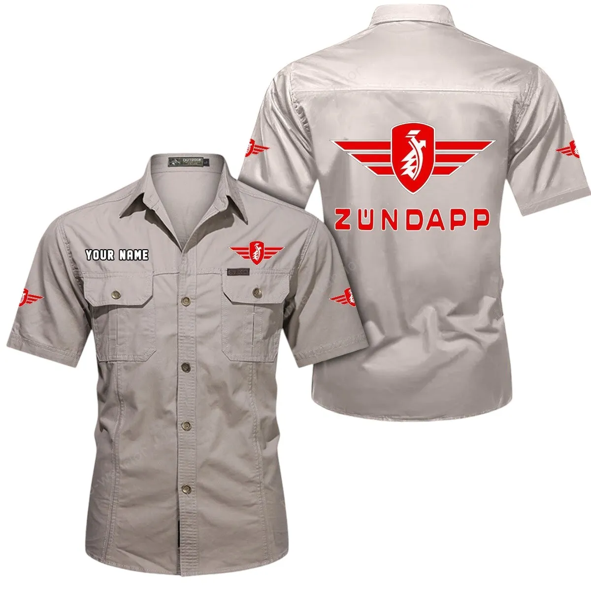 Old Motorcycles Lovers Gift Short Sleeved Shirt, Button Up Shirt Exclusive Logo For Car Owners CAR444052625821 - Beige