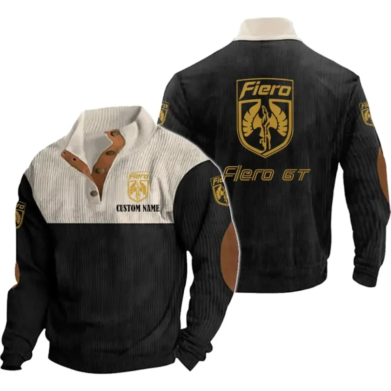 Auto Fiero Men's Stand Up Collar Base Shirt, Collar Hoodie Exclusive Logo For Car Motorcycles Fans CAR20012152 - Black