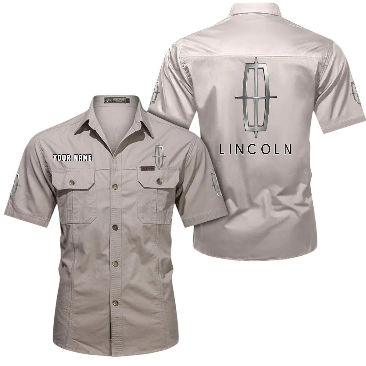 Premium Ride Auto Lovers Gift Short Sleeved Shirt, Button Up Shirt Exclusive Logo For Car Owners CAR444052625884 - Beige