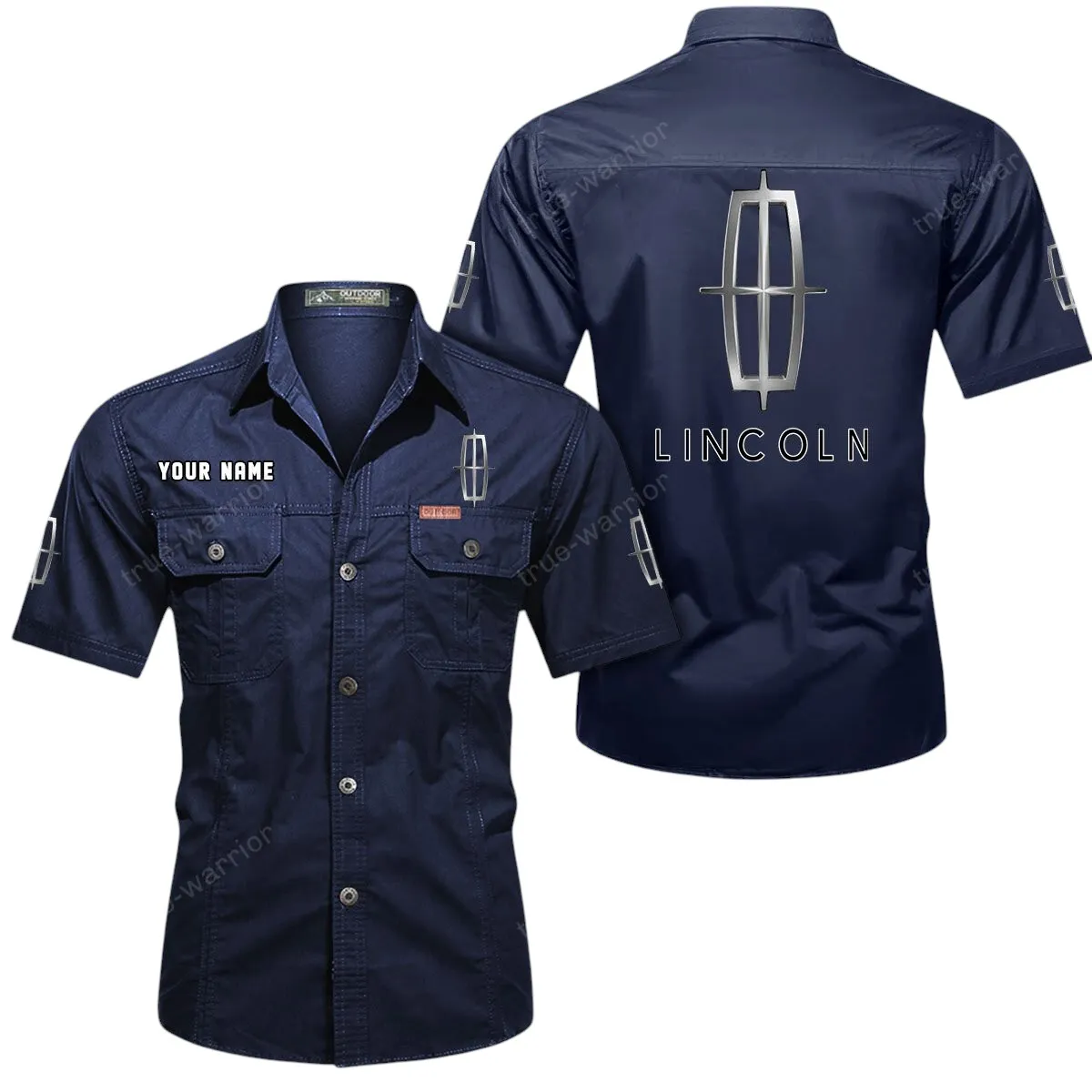 Premium Ride Auto Lovers Gift Short Sleeved Shirt, Button Up Shirt Exclusive Logo For Car Owners CAR444052625884 - Dark Blue