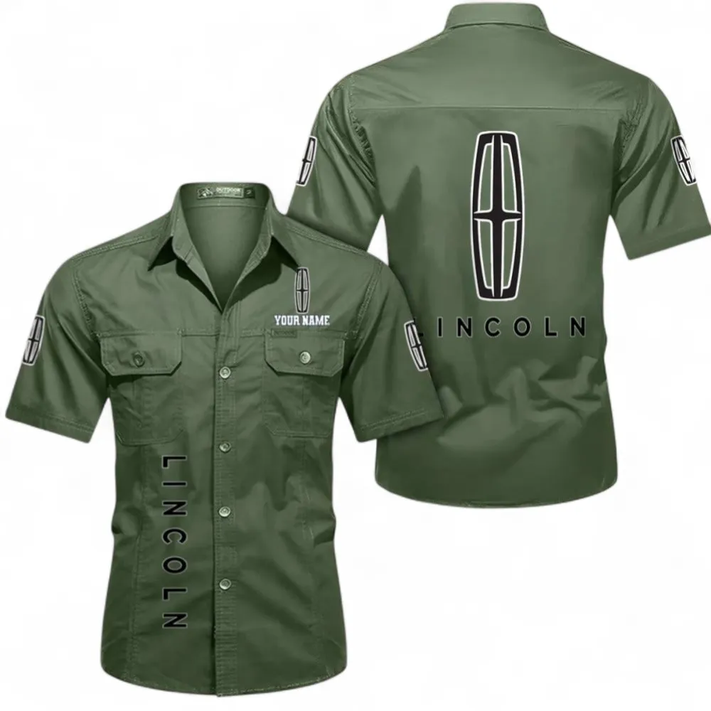 Premium Ride Auto Short Sleeved Shirt, Button up Shirt Exclusive Logo For Car Owners, Custom Name CAR392072125807-Army Green