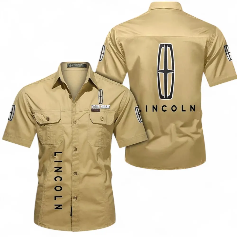 Premium Ride Auto Short Sleeved Shirt, Button up Shirt Exclusive Logo For Car Owners, Custom Name CAR392072125807-Khaki