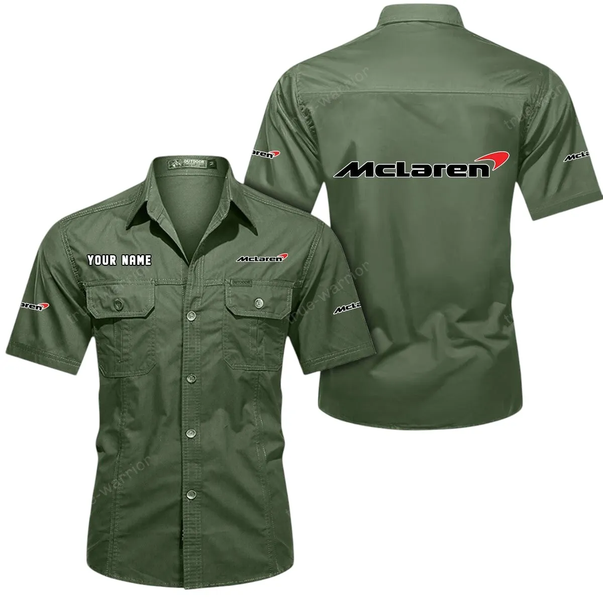 Racing Auto Lovers Gift Short Sleeved Shirt, Button Up Shirt Exclusive Logo For Car Owners CAR444052625902 - Army Green
