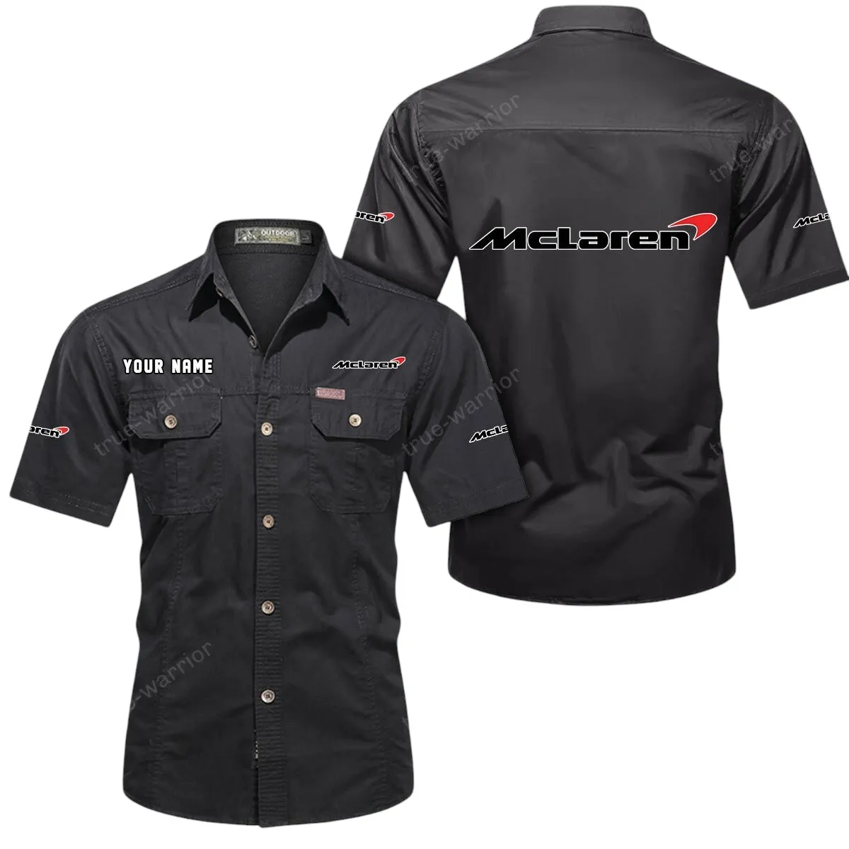 Racing Auto Lovers Gift Short Sleeved Shirt, Button Up Shirt Exclusive Logo For Car Owners CAR444052625902 - Black