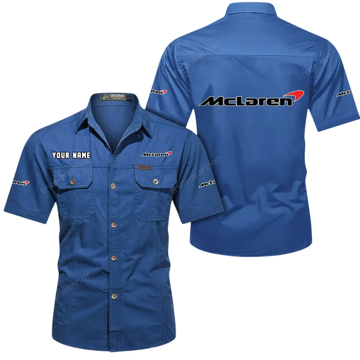Racing Auto Lovers Gift Short Sleeved Shirt, Button Up Shirt Exclusive Logo For Car Owners CAR444052625902 - Cowboy Blue