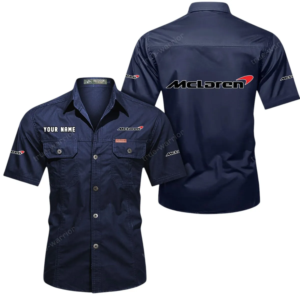 Racing Auto Lovers Gift Short Sleeved Shirt, Button Up Shirt Exclusive Logo For Car Owners CAR444052625902 - Dark Blue