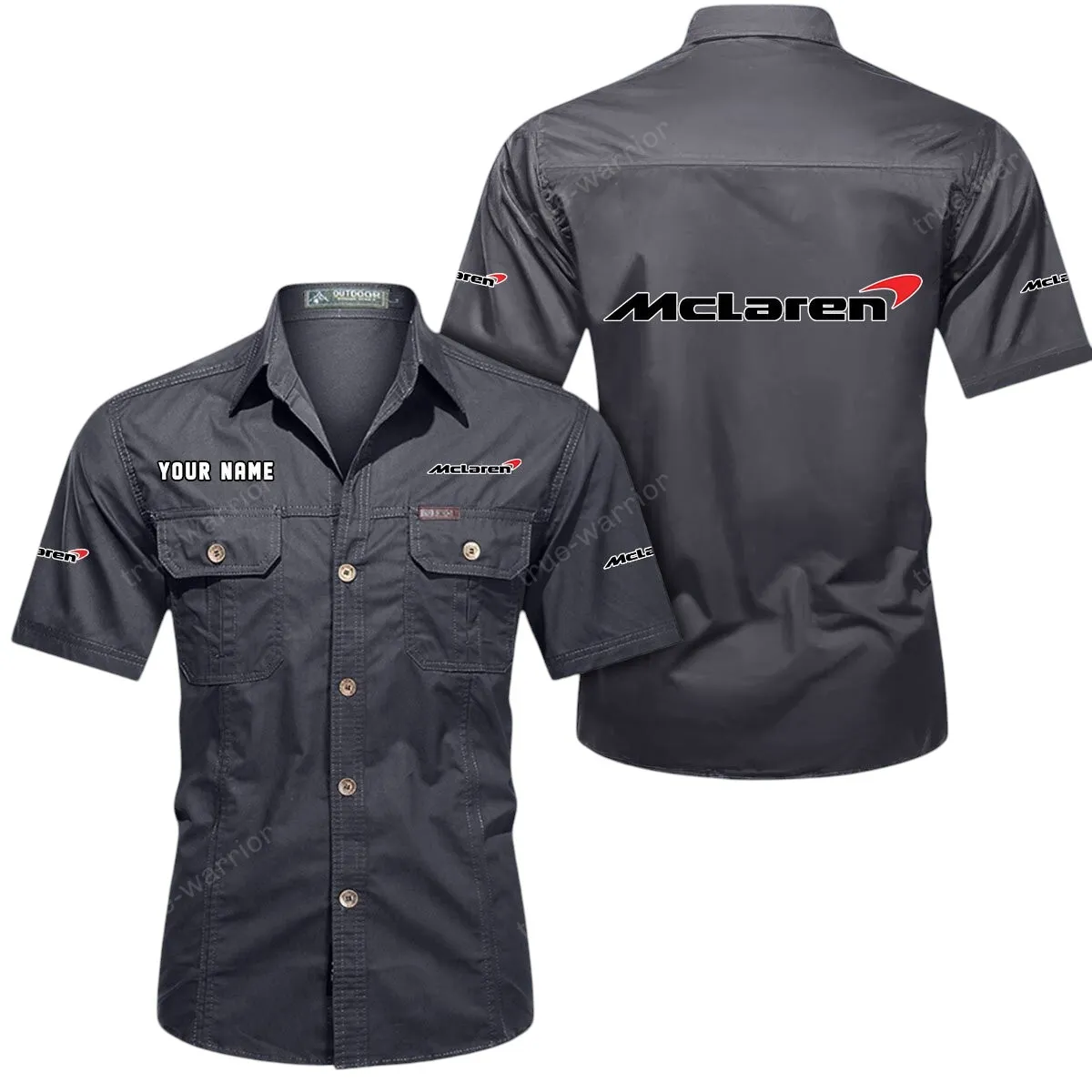 Racing Auto Lovers Gift Short Sleeved Shirt, Button Up Shirt Exclusive Logo For Car Owners CAR444052625902 - Gray