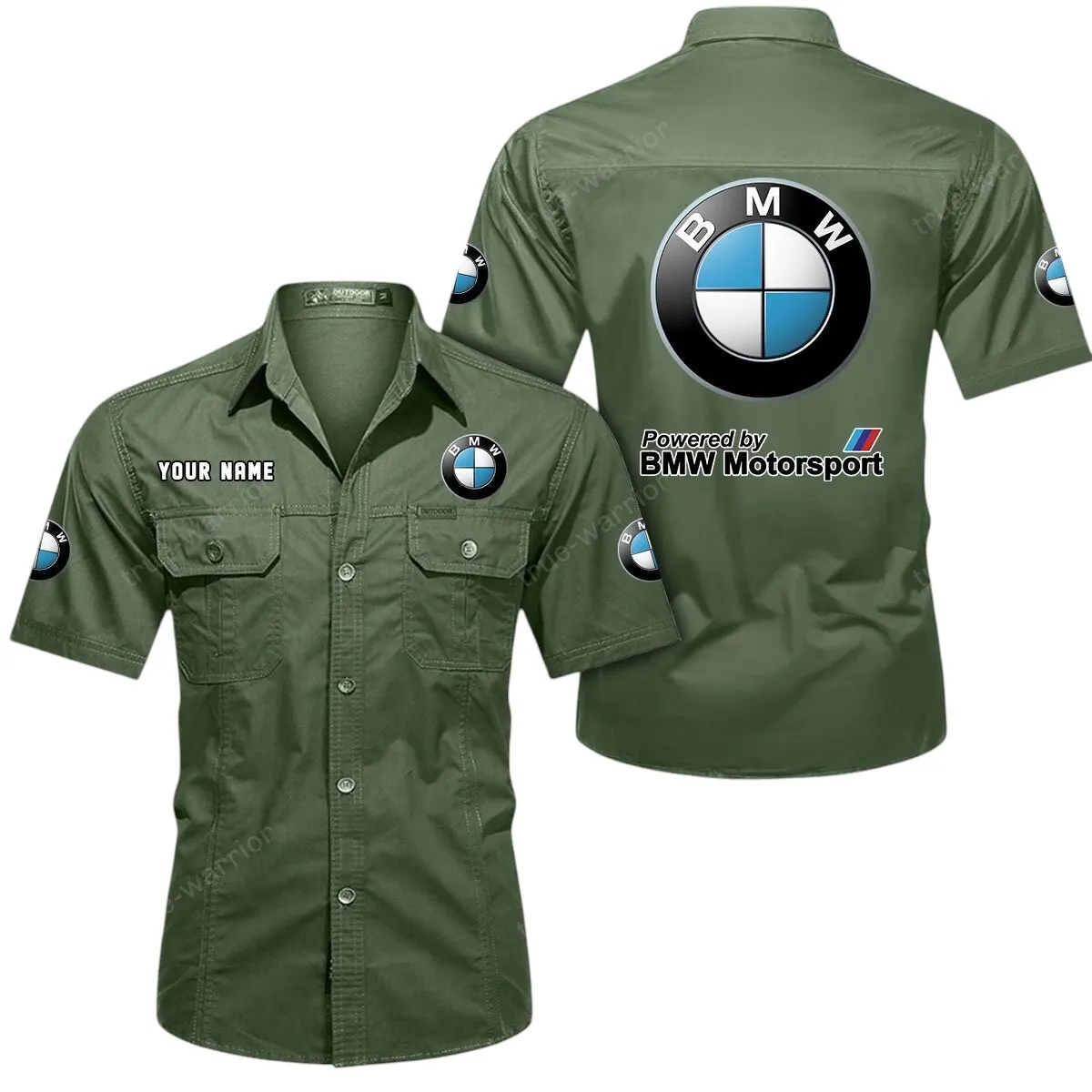 Racing Sport Car Lovers Gift Short Sleeved Shirt, Button Up Shirt Exclusive Logo For Car Owners CAR444052625807 - Army Green