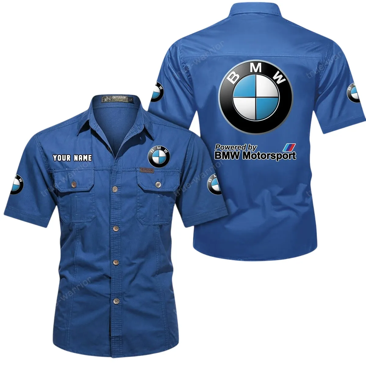 Racing Sport Car Lovers Gift Short Sleeved Shirt, Button Up Shirt Exclusive Logo For Car Owners CAR444052625807 - Cowboy Blue