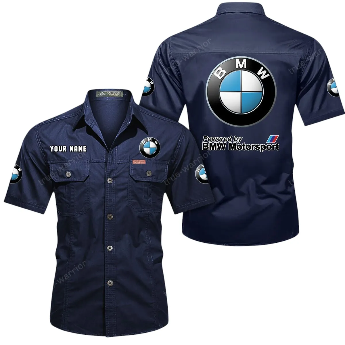 Racing Sport Car Lovers Gift Short Sleeved Shirt, Button Up Shirt Exclusive Logo For Car Owners CAR444052625807 - Dark Blue