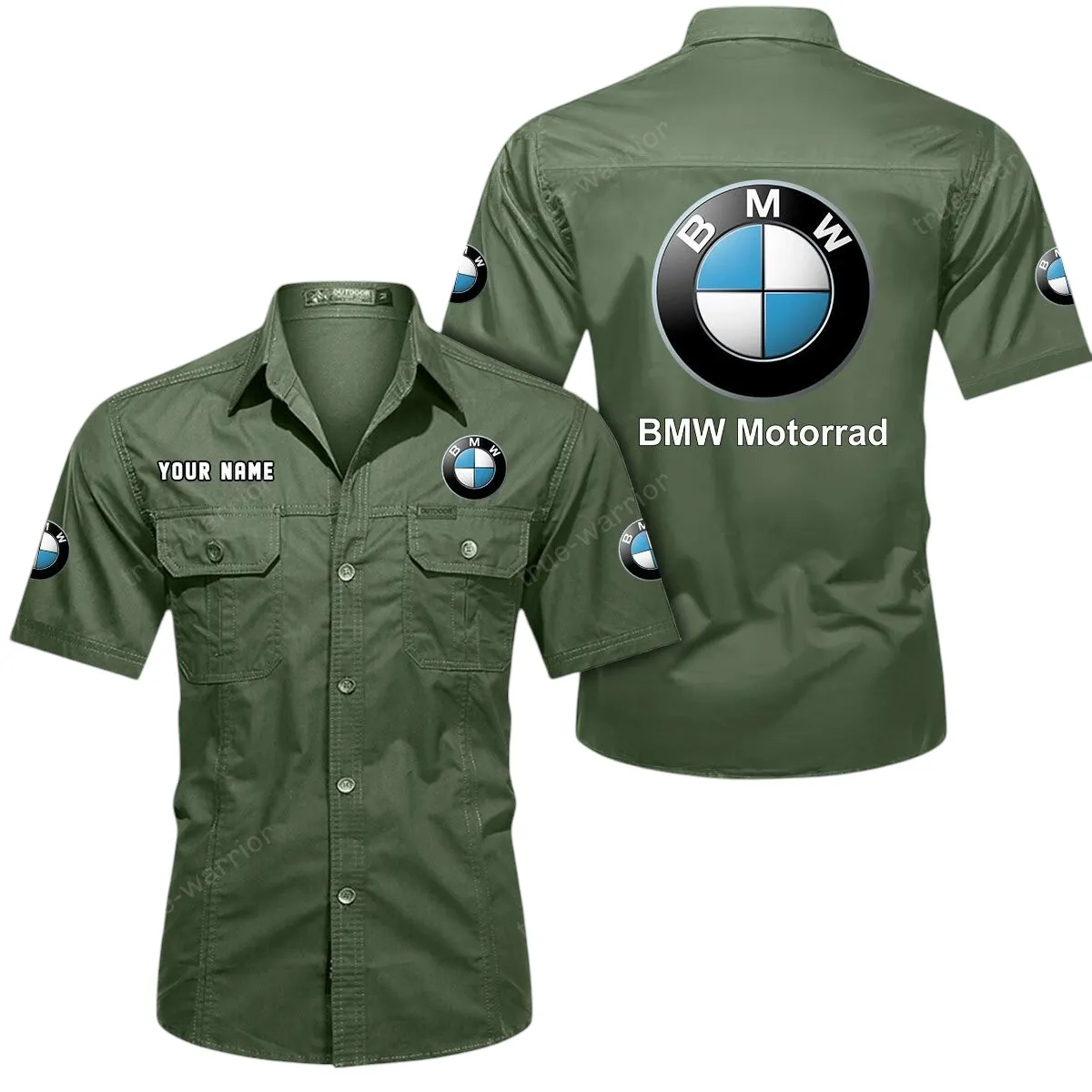 Racing Sport Car Lovers Gift Short Sleeved Shirt, Button Up Shirt Exclusive Logo For Car Owners CAR444052625873 - Army Green