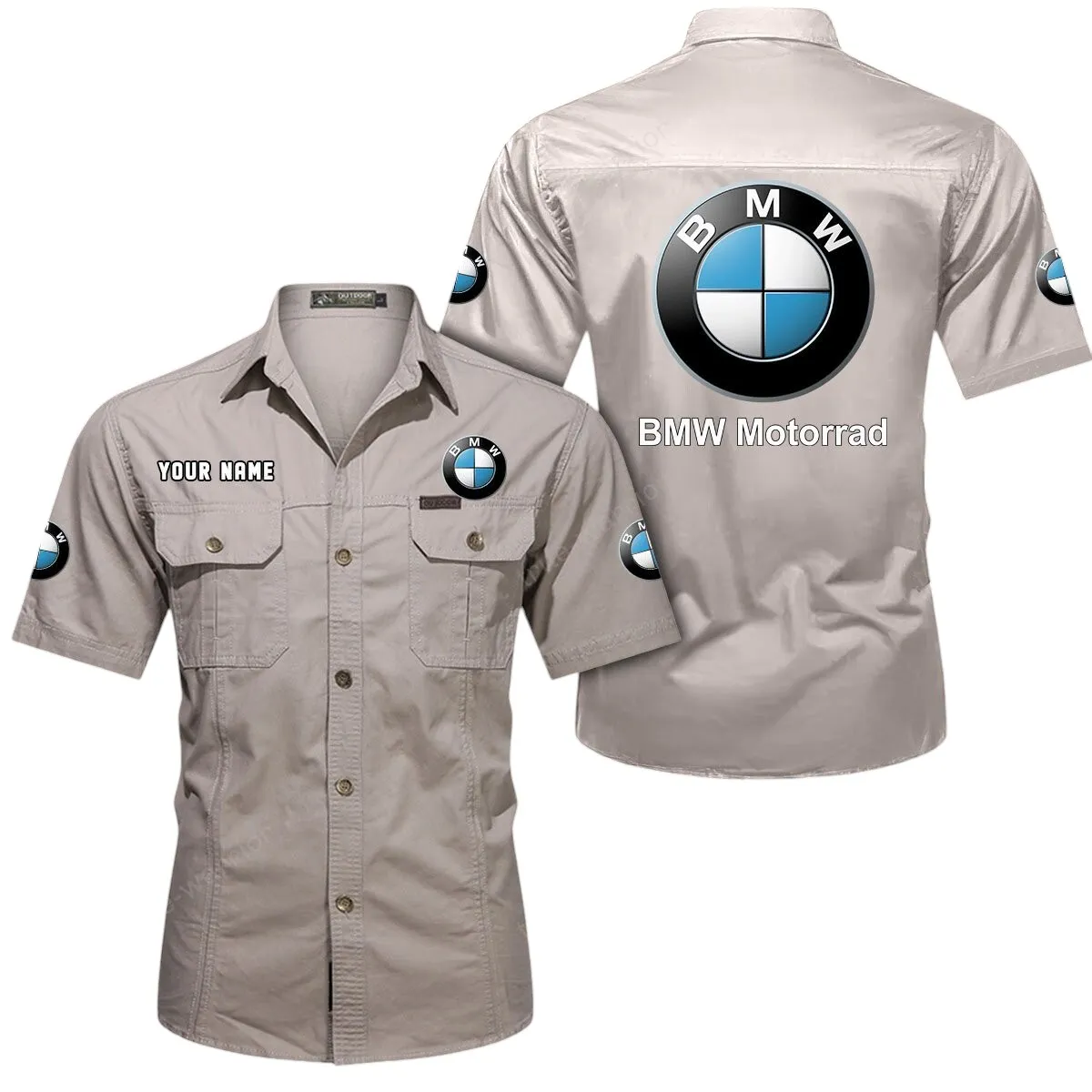 Racing Sport Car Lovers Gift Short Sleeved Shirt, Button Up Shirt Exclusive Logo For Car Owners CAR444052625873 - Beige