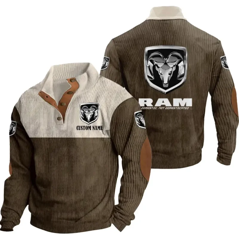 Ram Men's Stand Up Collar Base Shirt, Collar Hoodie Exclusive Logo For Car Motorcycles Fans CAR20012156 - Brown