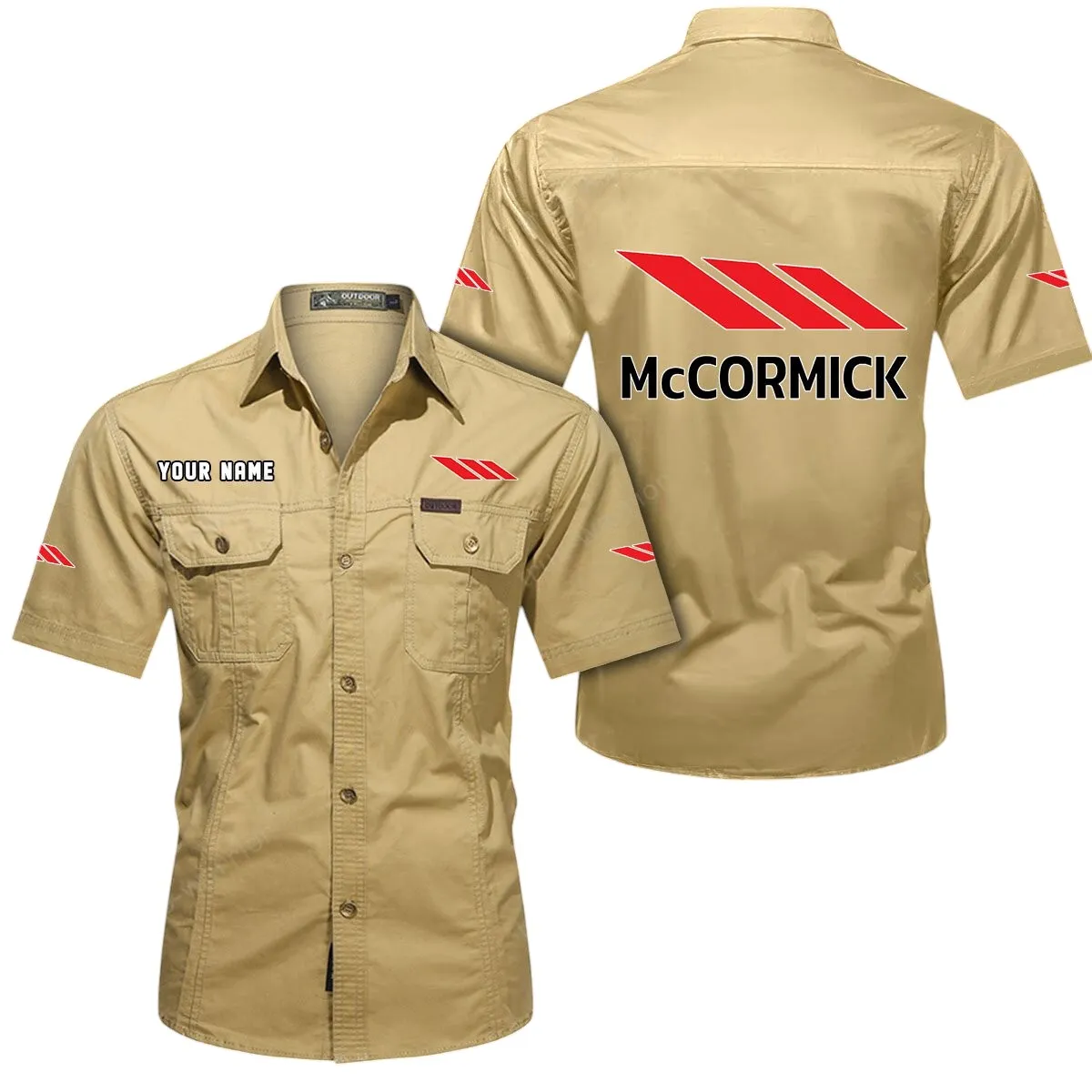 Rare Car Lovers Gift Short Sleeved Shirt, Button Up Shirt Exclusive Logo For Car Owners CAR444052625921 - Khaki