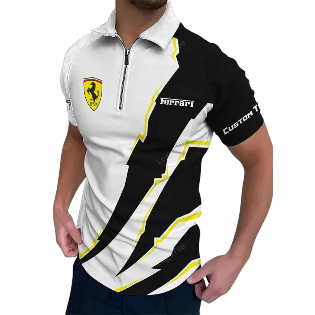 Red Racing Legend Fans Gift Zipper Polo Shirt, Shirt Exclusive Logo For Supercar Lovers CAR128021025009
