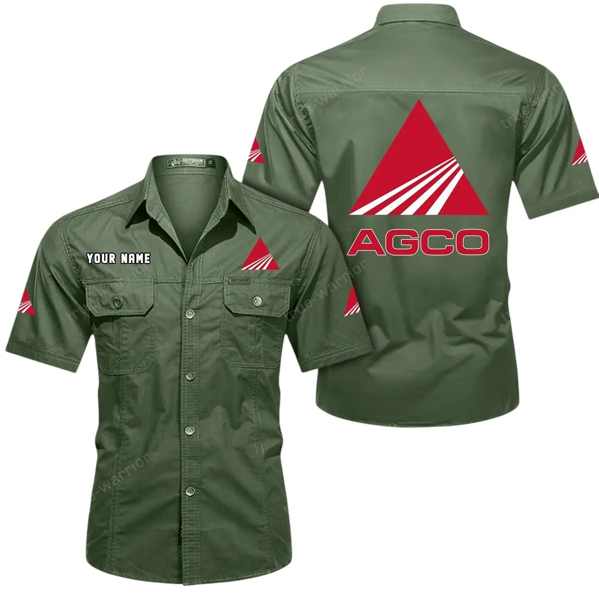Red Tractor Lovers Gift Short Sleeved Shirt, Button Up Shirt Exclusive Logo For Car Owners CAR444052625966 - Army Green