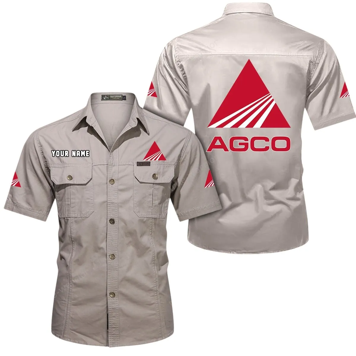 Red Tractor Lovers Gift Short Sleeved Shirt, Button Up Shirt Exclusive Logo For Car Owners CAR444052625966 - Beige