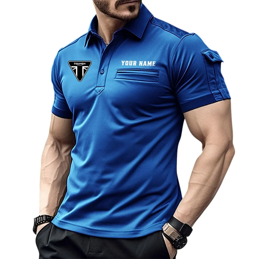 Retro Motorbikes Fans Gift Pocket Polo Shirt, Polo Shirt Exclusive Logo For Motorcycles Fan, Custom Name CAR445060325056 - Blue
