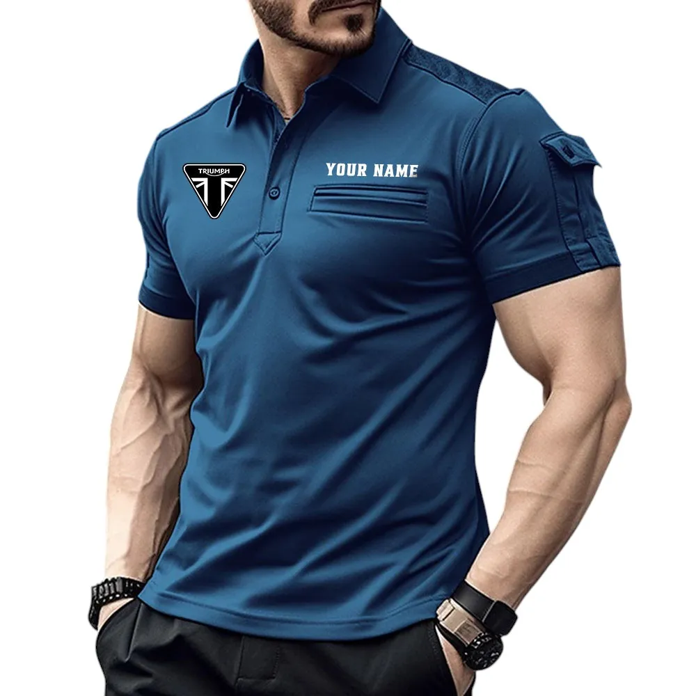 Retro Motorbikes Fans Gift Pocket Polo Shirt, Polo Shirt Exclusive Logo For Motorcycles Fan, Custom Name CAR445060325056 - Navy Blue