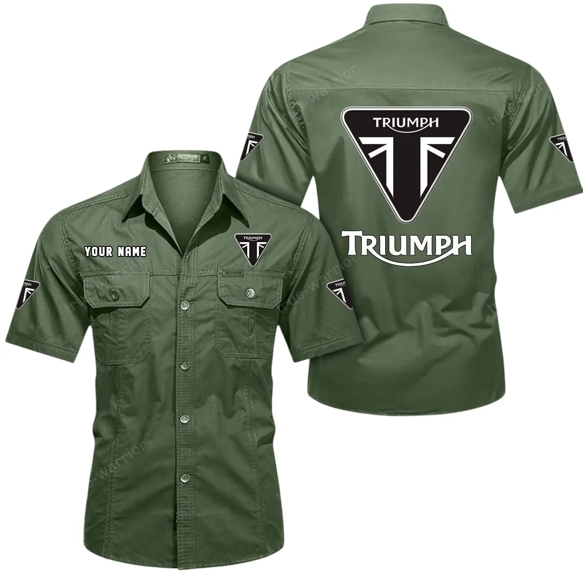 Retro Motorbikes Lovers Gift Short Sleeved Shirt, Button Up Shirt Exclusive Logo For Car Owners CAR444052625862 - Army Green