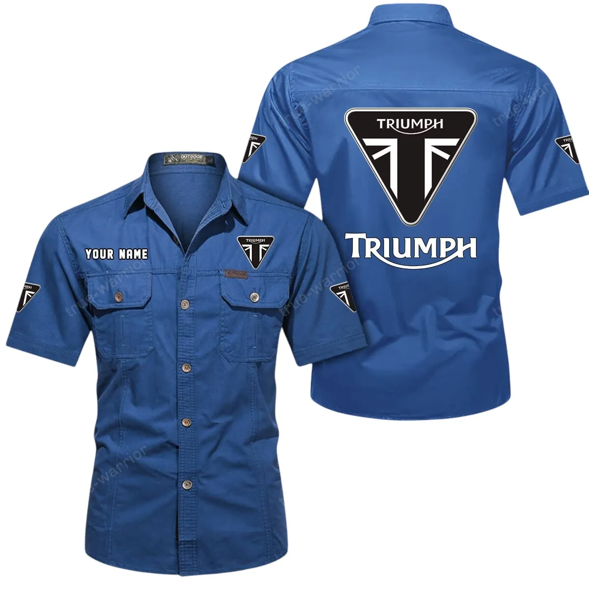Retro Motorbikes Lovers Gift Short Sleeved Shirt, Button Up Shirt Exclusive Logo For Car Owners CAR444052625862 - Cowboy Blue