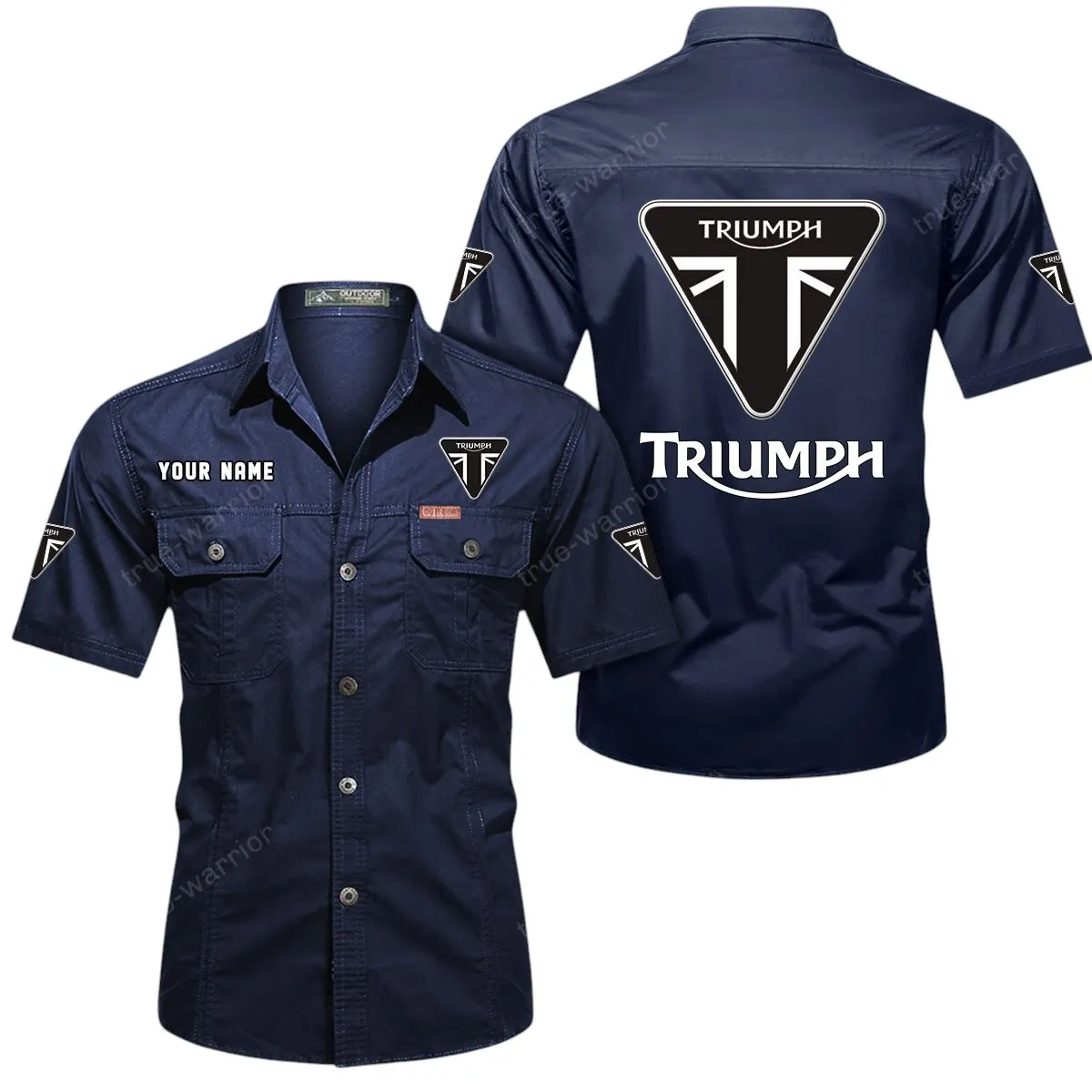 Retro Motorbikes Lovers Gift Short Sleeved Shirt, Button Up Shirt Exclusive Logo For Car Owners CAR444052625862 - Dark Blue