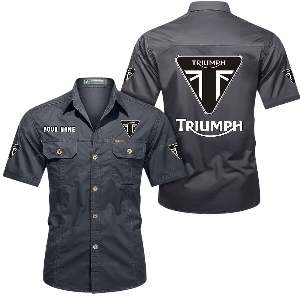 Retro Motorbikes Lovers Gift Short Sleeved Shirt, Button Up Shirt Exclusive Logo For Car Owners CAR444052625862 - Gray