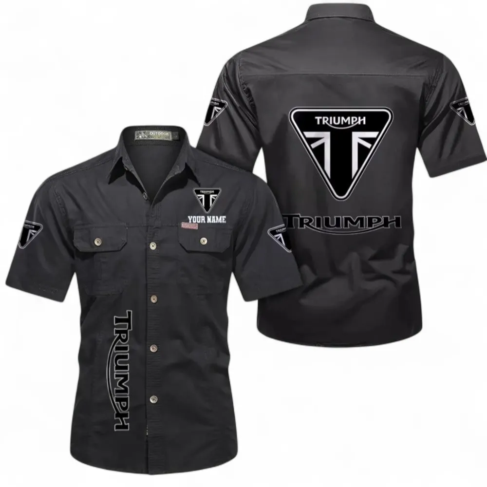 Retro Motorcycles Short Sleeved Shirt, Button up Shirt Exclusive Logo For Car Owners, Custom Name CAR392072125837-Black
