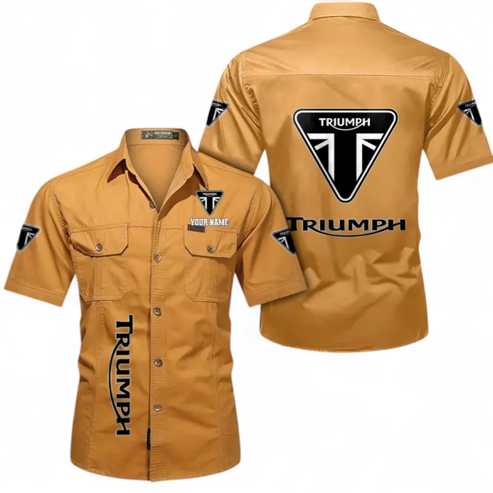 Retro Motorcycles Short Sleeved Shirt, Button up Shirt Exclusive Logo For Car Owners, Custom Name CAR392072125837-Turmeric
