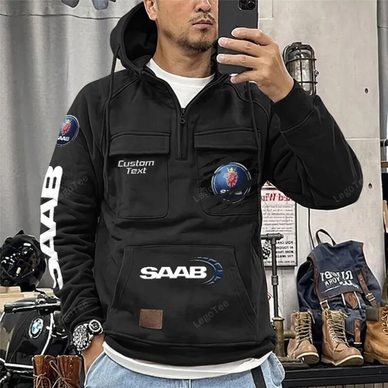 Retro car Hoodie Tactical Quarter Zip, Hoodie Exclusive Logo For Retro car Lovers - Black CAR122021425033-2 - Image 2