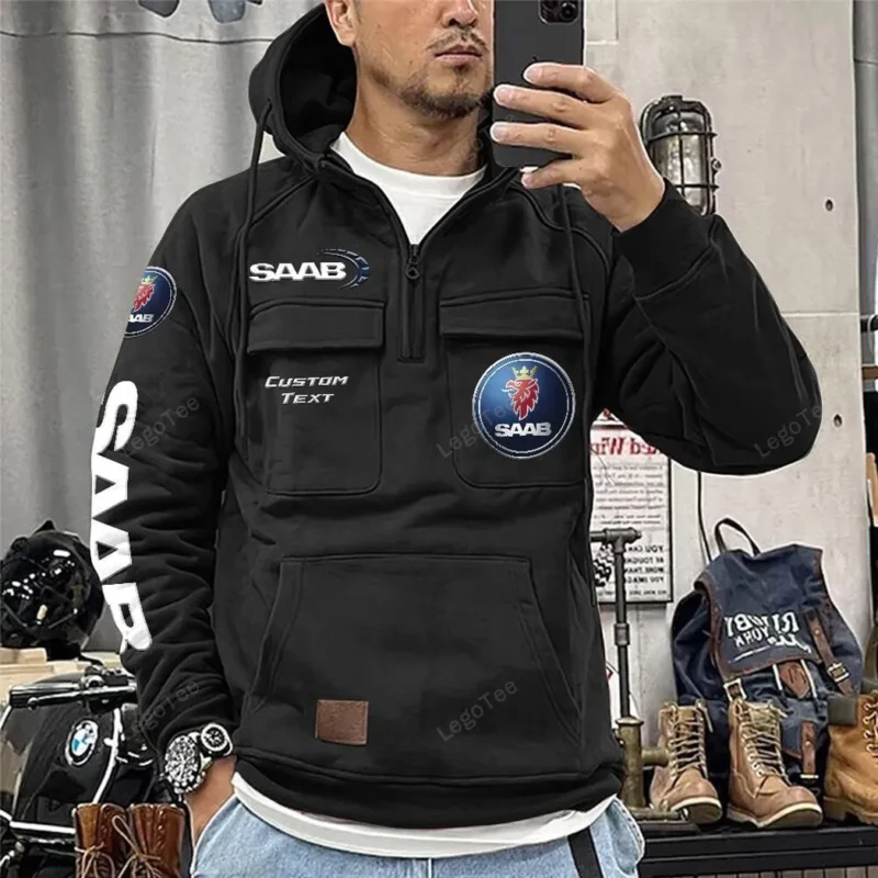 Retro car Hoodie Tactical Quarter Zip, Hoodie Exclusive Logo For Retro car Lovers - Black CAR96021425726-2 - Image 2