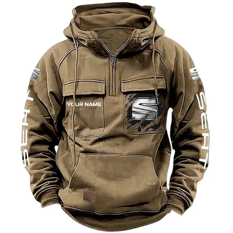 Classic Auto Hoodie Tactical Quarter Zip, Hoodie Exclusive Logo For Classic Auto Lovers CAR164022425169 - Khaki