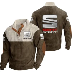 Classic Auto Men's Stand Up Collar Base Shirt, Collar Hoodie Exclusive Logo For Car Motorcycles Fans CAR20012167 - Brown